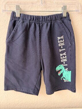 Navy Blue T-Rex Graphic Cotton Shorts | Dinosaur Kids Casual Play Shorts